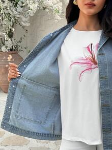 Rivivi Women's Single-Breasted Extra Long Casual Everyday Denim Vest Jacket - Light Wash - View 7