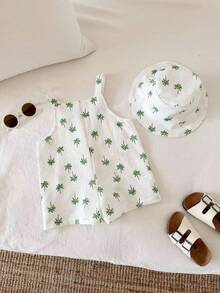 SHEIN Bộ 2 món gồm: Quần yếm và mũ đi nghỉ mát kiểu dáng thường ngày cho bé trai mùa hè, trang phục đi nghỉ mát. - Nhiều màu - Xem 5