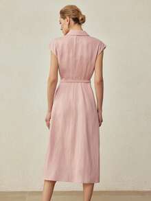 MOTF PREMIUM ELEGANT LINEN FLORAL EMBROIDERED FITTED WAIST MIDI DRESS, SPRING/SUMMER - Pink - View 3