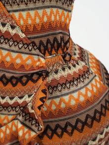 SaltGleam SaltGleam Striped Knit Textured Fabric Ruffle Trim Backless Halter Mini Dress - Multicolor - View 7