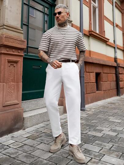 Artur Kramer Men's Vintage Striped Loose Fit Round Neck Short Sleeve Casual T-Shirt, Suitable For Summer