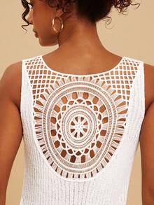 Travachic Nuevo Llegada Primavera/Verano 2026, Chaleco de punto asimétrico sin mangas con diseño calado para mujer, ideal para vacaciones - Blanco - Ver 11