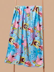 SpongeBob SquarePants | SHEIN 1块卡通海绵，派大星印花浴巾，沙滩巾，可用于沙滩、游泳。 - 藍色 - 查看 2