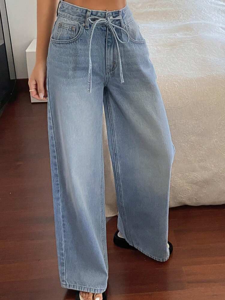 Women's Regular Mid-Rise Waist Decorative Casual Straight Leg Jeans Y2k