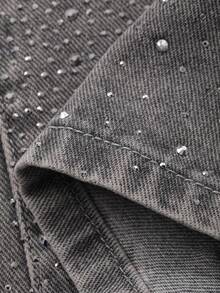 Dazy Kids Quần jean bó sát đính đá lấp lánh dành cho bé gái tuổi teen - Xám - Xem 6