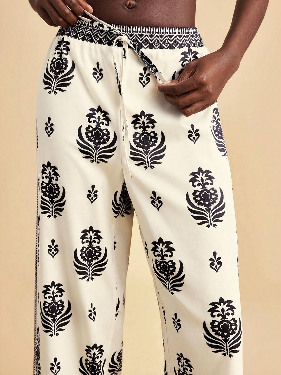 Travachic 女士沙滩度假印花抽绳腰宽松阔腿罩衫及长裤套装 - 彩色 - 查看 1