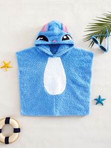 男婴可爱蓝色卡通图案连帽泳衣罩衫 - 藍色 - 查看 1