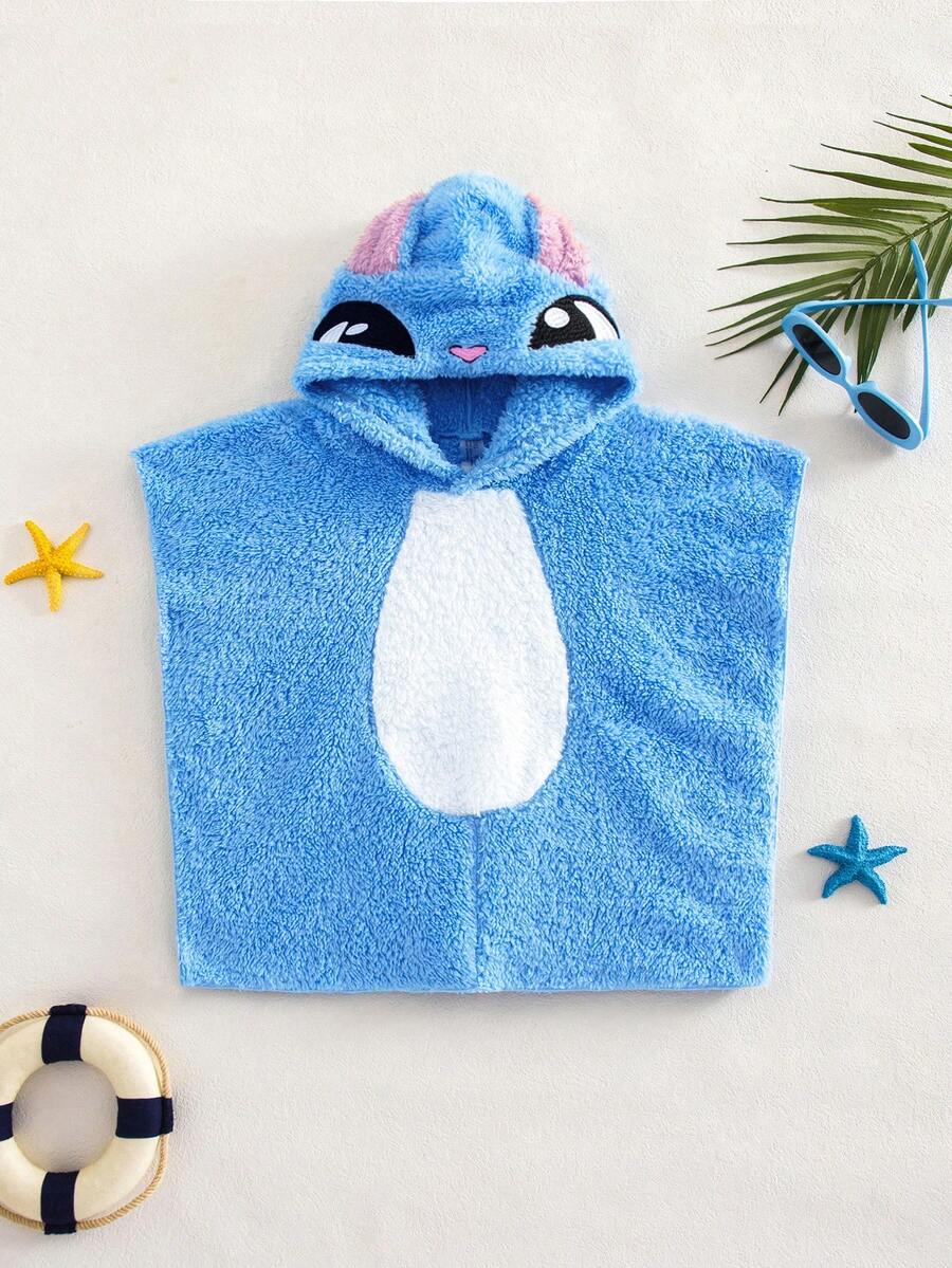 男婴可爱蓝色卡通图案连帽泳衣罩衫 - 藍色 - 查看 1