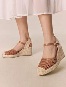 Styleloop Sandalias de cuña tejidas de verano para mujer, adecuadas para atuendos de vacaciones y artículos de viaje esenciales - Marrón - Ver 10
