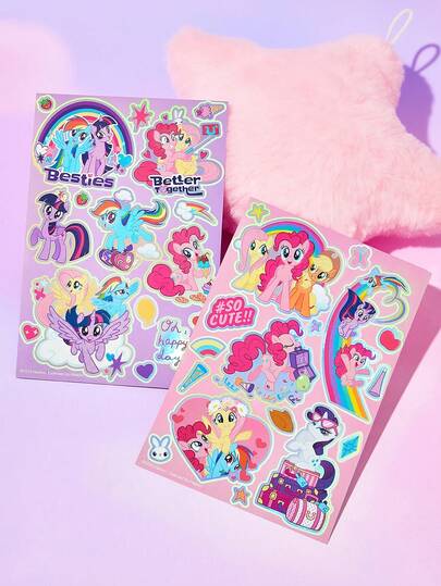 My Little Pony X SHEIN 2 PCS Cute Character Stickers, Cartoon Stationery Decoration DIY Stickers