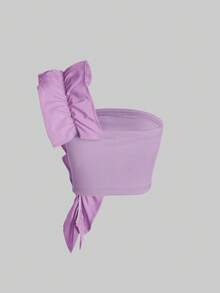 Aveloria Rosie One Shoulder Ruffle Trim Crop Top Holiday Party Clothes Cute Funny Shirts  - Mauve Purple - View 2