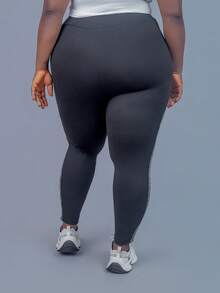 CurvyTilda 高腰侧条纹紧身裤 - 黑色 - 查看 5