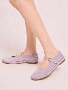 CUCCOO DOLLMOD Women Shoes Light Gray Fashion Velvet Mary Jane Round Toe Flat Shoes Commuting Dating Party Shopping College Cute Sweet Spring Shoes - Mauve Purple - View 5