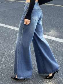 DAZY Women's Regular Waist Flare Jeans With Distressed Design Y2k - Dark Wash - View 6