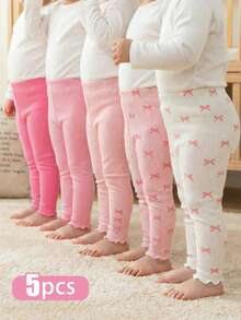 SHEIN Vintaside Kids 5件套女宝宝可爱爱心打底裤，柔软舒适，弹性好，亲肤透气，秋冬季时尚必备，多种颜色可选 - 彩色 - 查看 3