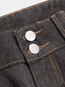 DAZY 复古宽松直筒水洗白色女式牛仔裤 - 灰色 - 查看 6