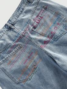 ROMWE MEN Street Life Men's Distressed Blue Denim Shorts - Blue - View 5