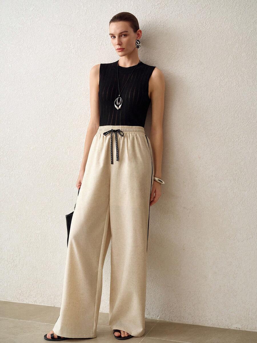 MOTF PREMIUM 女士休闲抽绳腰阔腿裤 - 杏色 - 查看 1