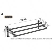 1 pieza Toallero de acero inoxidable sin perforación para baño, hotel. Barra sencilla/doble, varilla alta/baja. Accesorios y herramientas de baño - Negro - Ver 9