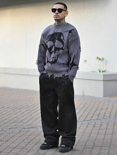 Devon Thys 男士街头风流行 INS 配色蜘蛛网和心形刺绣运动裤，宽松版型，粉色，送给男朋友/丈夫、周年纪念的理想礼物