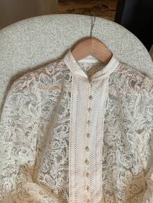 DAZY 刺绣精致镂空简约百搭女式衬衫 - 米色 - 查看 3