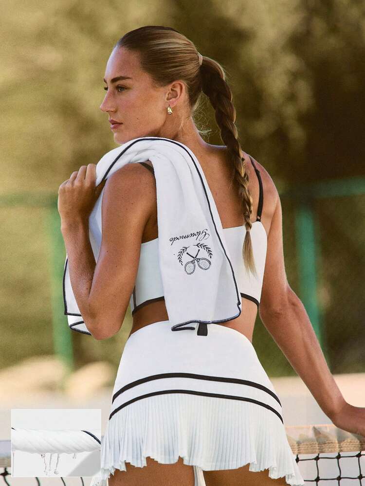 Coral Fleece Rally Ready Sweat-Wicking Skin-Friendly Tennis-Themed Embroidered Hanging Hook Towel Gym Studio Workout Training Tennis Pickleball Daily Casual Wear