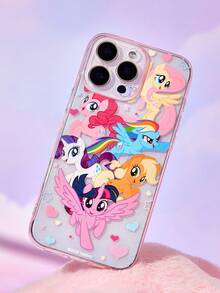 My Little Pony X SHEIN Cartoon Printed Transparent Pink Glitter Mobile Phone Case, Suitable For IPHONE 11 - 17 Pro Max - Multicolor - View 1