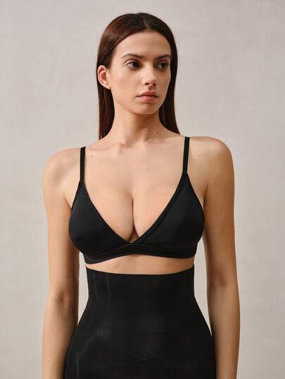 Women's Sexy & Comfortable Black Triangle Cup Bikini Top With Removable Pads And Adjustable Straps, Ladies Lingerie