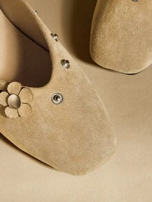 Rosivie Zapatos planos con decoración floral y punta cuadrada para mujer - Albaricoque - Ver 7