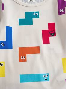 Tetris™ X SHEIN Baby Girl Casual All-Over Print Crew Neck Long Sleeve Romper, Spring/Autumn - Beige - View 4