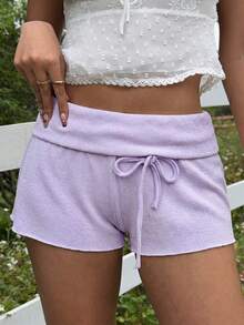 SHEIN EZwear Quần short nữ màu tím cạp thấp, kiểu dáng thường ngày, thích hợp cho mùa hè. - Màu tím - Xem 6