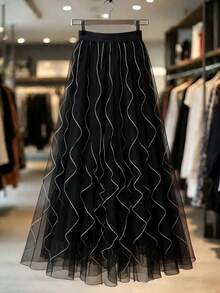 Franclia 女士撞色时尚网纱裙 - 黑色 - 查看 1