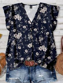 Rusticease Women's Navy Blue Floral V-Neck Casual Blouse, Suitable For Summer Floral Blouse Women Floral Top Ditsy Floral Top Fall Clothes For Women Fall Tops Women, Christmas - Multicolor - View 1