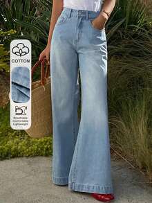 DAZY Women's Regular Mid-Rise Flare Leg Casual Elegant Jeans - Light Wash - View 1