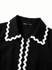 SHEIN Clasi 2pcs Women's Ribbon Trim Camisole Dress And Short Sleeve Shirt Set - Black and White - View 5