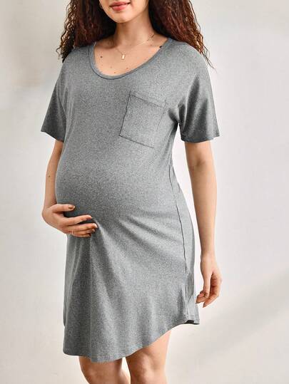 Moonlight&Mama 孕妇夏季纯色短袖睡裙