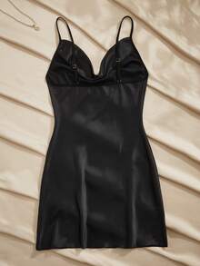 Charlaine Camisón elegante de mujer con escote en pico de unicolor - Negro - Ver 2