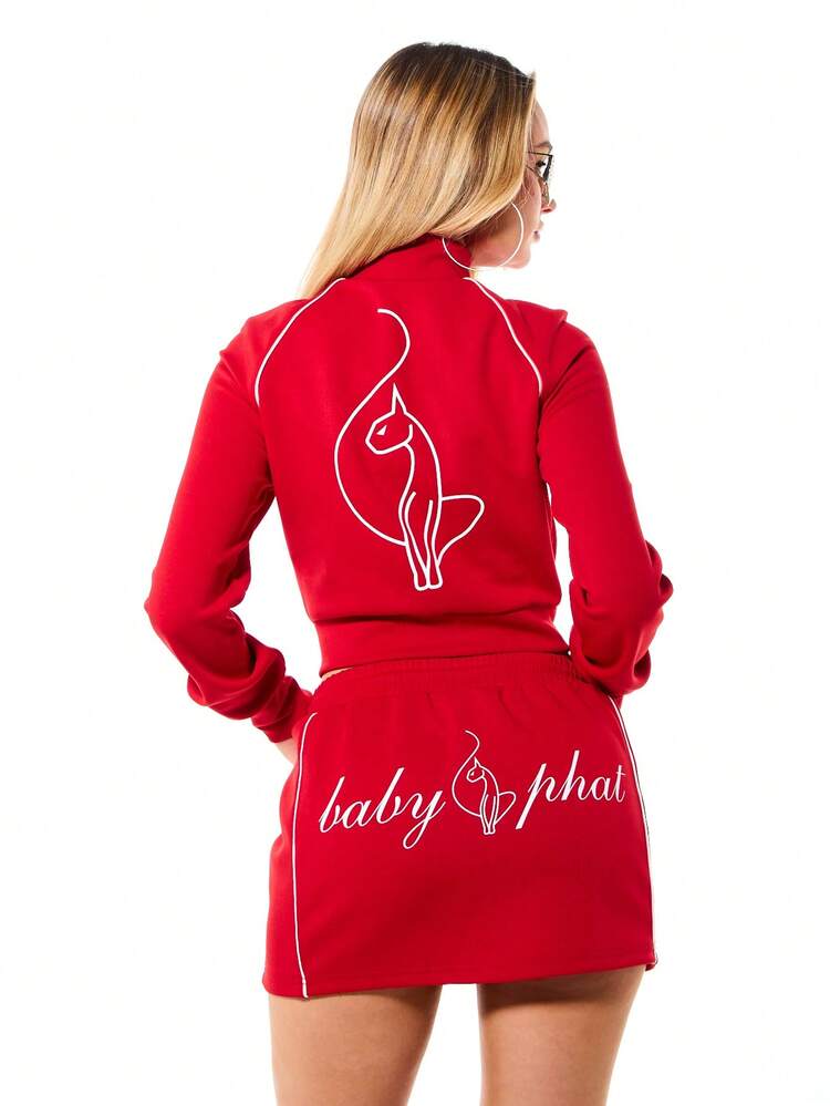 BABYPHAT Women's Cropped Full Zip Track Sweatshirt With Front Text And Back Logo Design In Retro Style