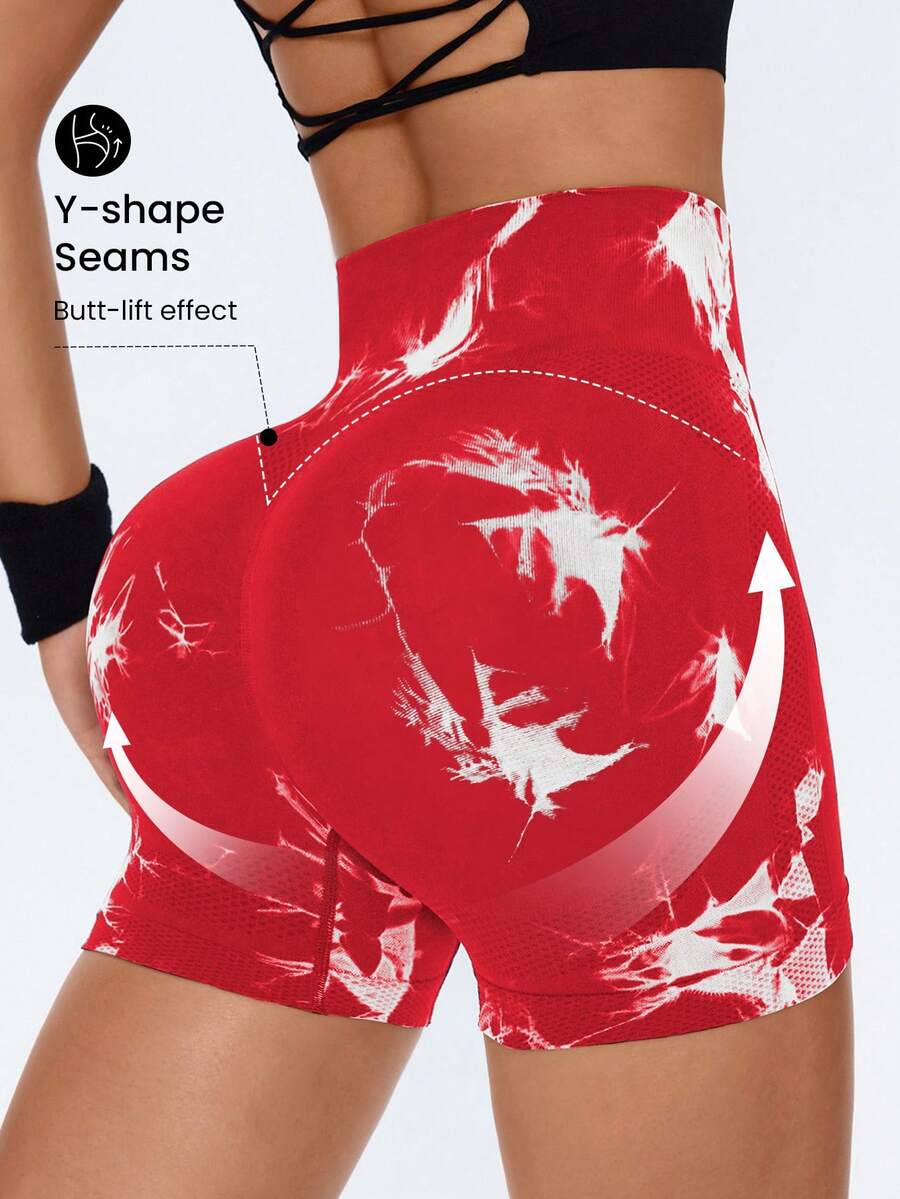 Core Rhythm Tie-Dye Print High Waist Seamless Sports Shorts - Multicolor - View 1