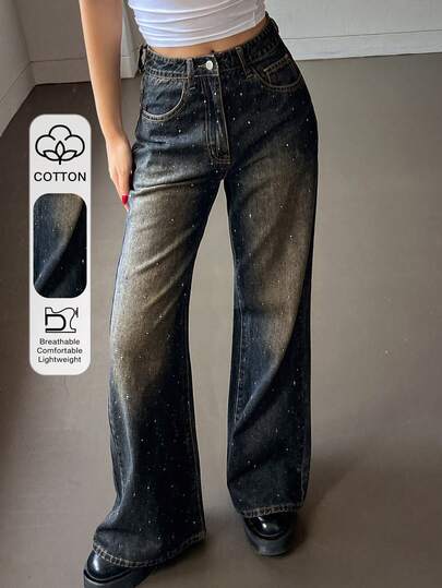 Dazy Tall 高个女式水钻装饰喇叭牛仔裤，优雅休闲长裤