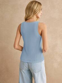 Poéselle Áo tank top nữ cổ tròn, chất liệu có họa tiết, kiểu dáng thường ngày, đa năng. - Màu xanh nhạt - Xem 6