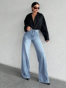 SHEIN Tall Women's Light-Colored Casual Everyday Denim Jeans - Light Wash - View 3
