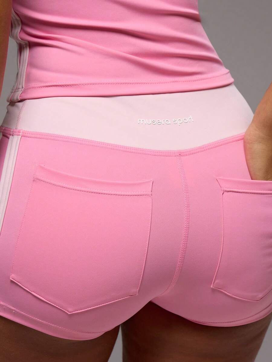 Musera Sport Quần short siêu ngắn năng động, phối màu tương phản, thích hợp cho tập luyện thể thao, tập gym, pilates, thể dục, hàng ngày, nữ tính, thoải mái, mùa hè. - Màu Hồng Tươi - Xem 1