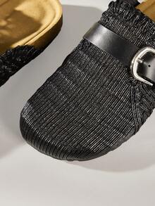 Solecia Woven Half Slippers Women's Summer Flat-Bottomed Breathable Mesh Non-Slip Slippers - Black - View 5