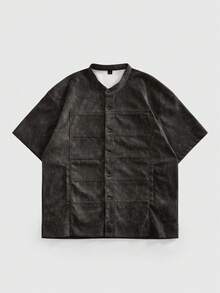 ROMWE MEN Street Life Men's Single-Breasted Short Sleeve Brown PU Shirt - Brown - View 8