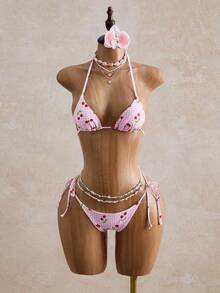 Bellisia Summer Sexy Butterfly & Orchid Floral Leopard Print Bikini & Cake Skirt 3 PiecesSet, Beach Vacation - Multicolor - View 5