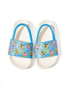 SpongeBob SquarePants | SHEIN 可爱卡通松紧带蓝色儿童拖鞋，适合幼儿和婴儿，防滑速干，轻便耐用的EVA材质，室内外均可穿着。 - 藍色 - 查看 3