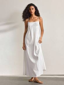 Ocili Damen einfarbiges lässiges Trägerkleid Loungewear - Weiss - Übersicht 4