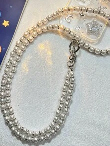 High-End Women's Mobile Phone Strap Crossbody & Shoulder Strap With Extended Beaded Chain, Compatible With Any Type Of Phone Case, Fashionable, Anti-Lost Lanyard With Clip And Pendant Gifts For Mother, Family, Friends, Birthday, Holiday Phone Charm, Phone Chain - Silver - View 5