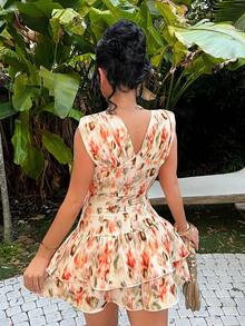 SHEIN SXY Floral Print Vacation Cake Mini Skirt Sundress - Multicolor - View 2